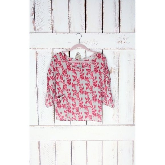 Sheer cropped pullover top pink and tan - Picture 1 of 4